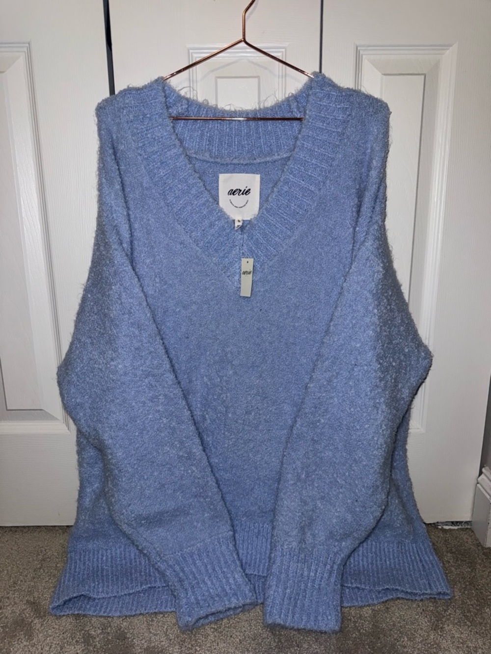 Aerie Light Blue Fuzzy V-Neck Sweater